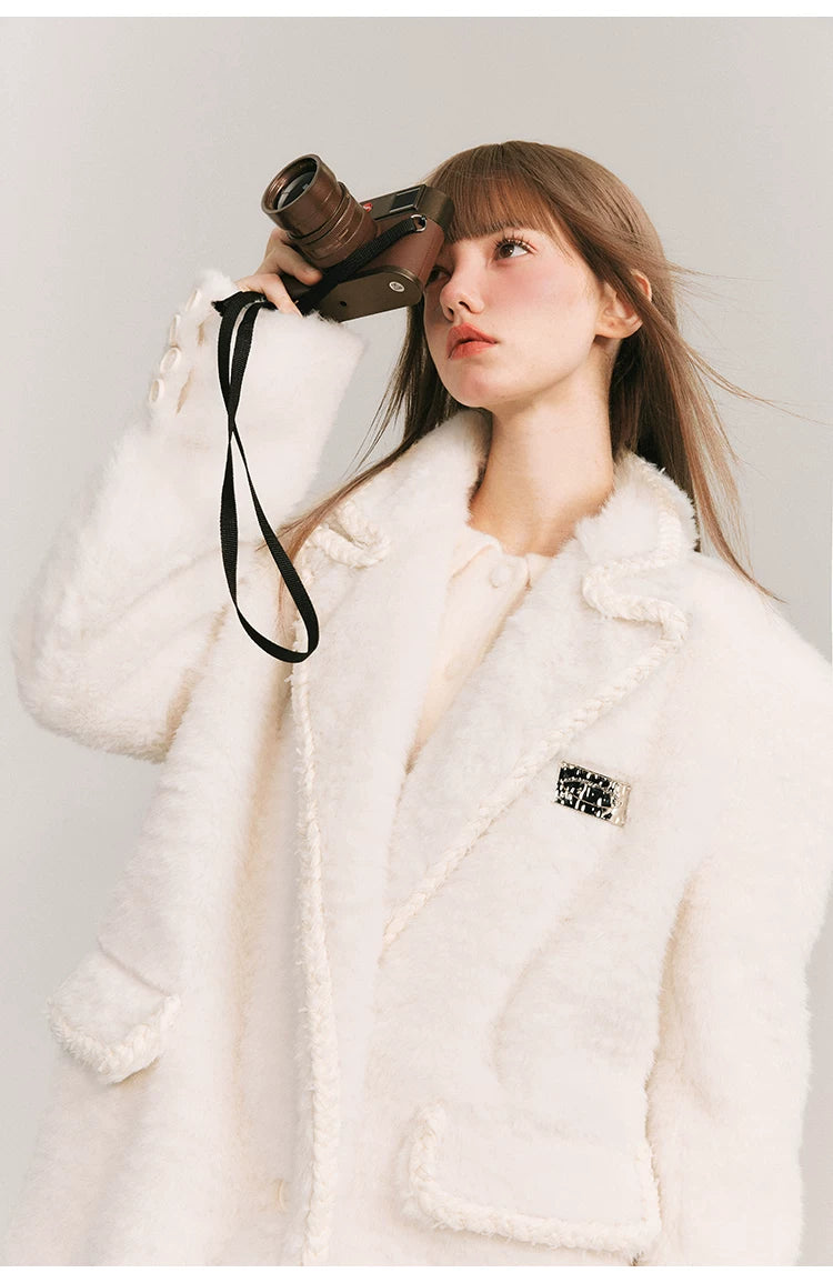 Loose Plain Fake Woolen Jacket