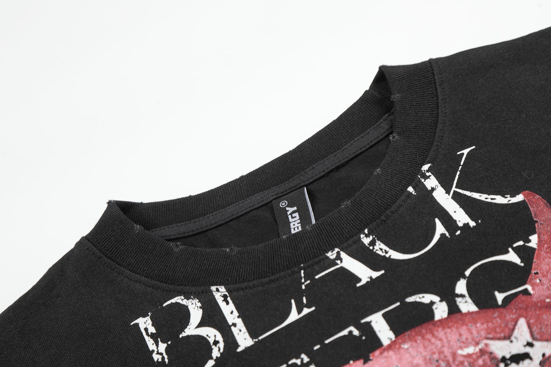 Graphic Print Washed Damage Cotton Short Sleeve T-Shirt