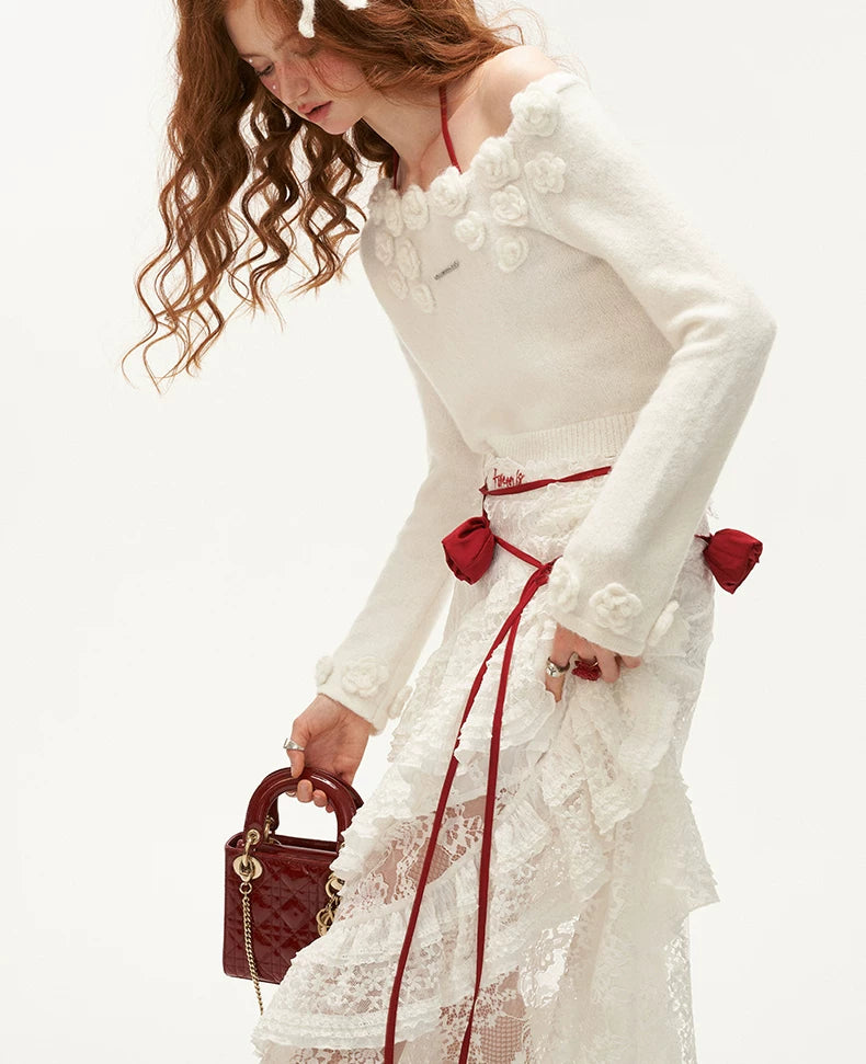 Rose Slanted Shoulder Knit Sweater