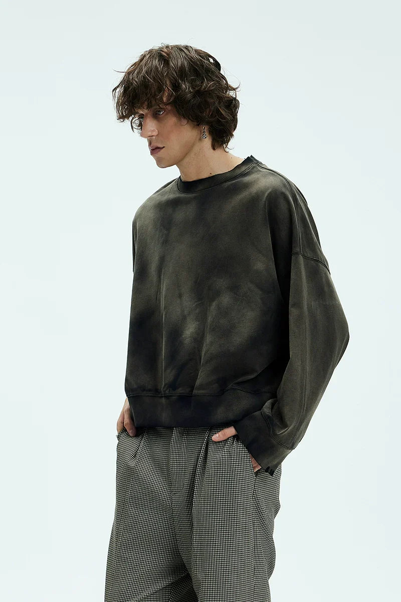 Damage Round Neck Large Silhouette Sweatshirt
