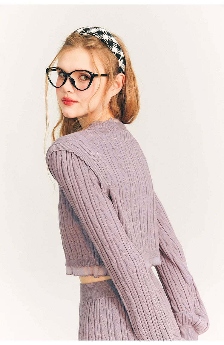 Tulip Button Knit Cardigan & Knit Short Skirt Setup