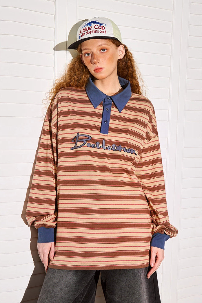 Retro Contrast Polo Neck Sweater