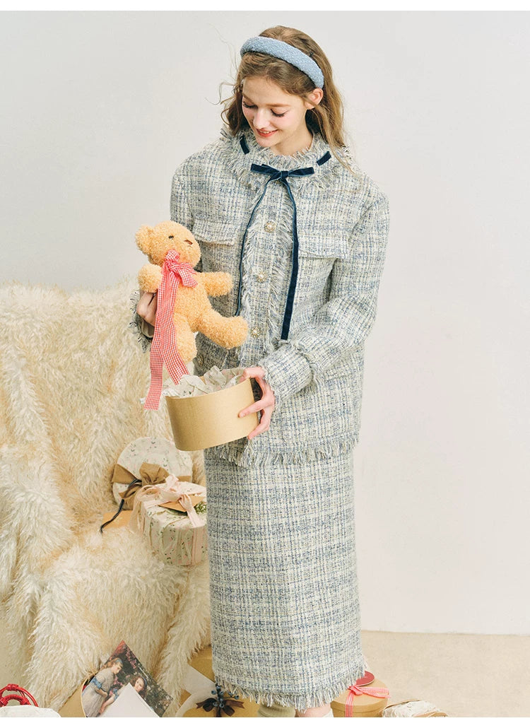 Bow Jacquard Jacket & Tassel Jacquard Short Skirt Setup