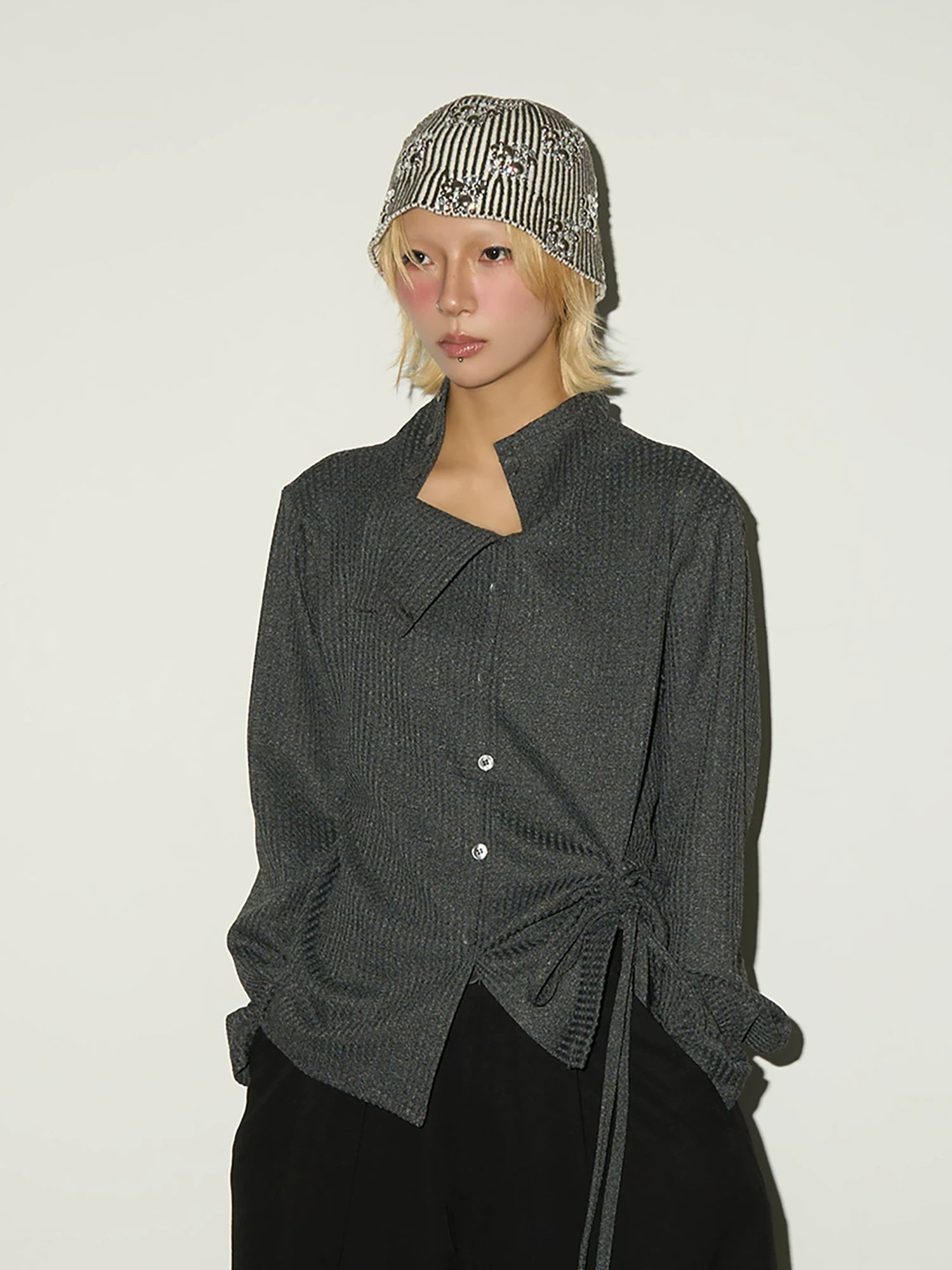 Asymmetrical Ribbed Knit Long Sleeve Shirt