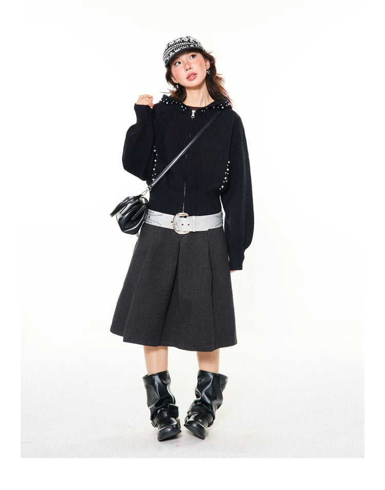Pearl Embroidery Cropped Zipper Hoodie