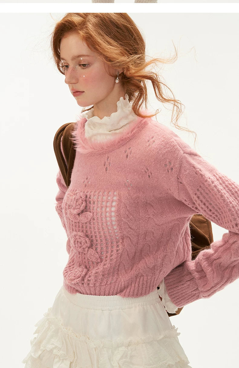 Rose Design Short Knit Sweater