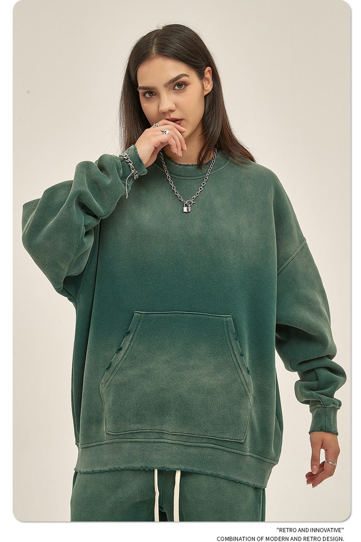 Fleece Lining Spray-dye Damage Oversize Sweatshirt