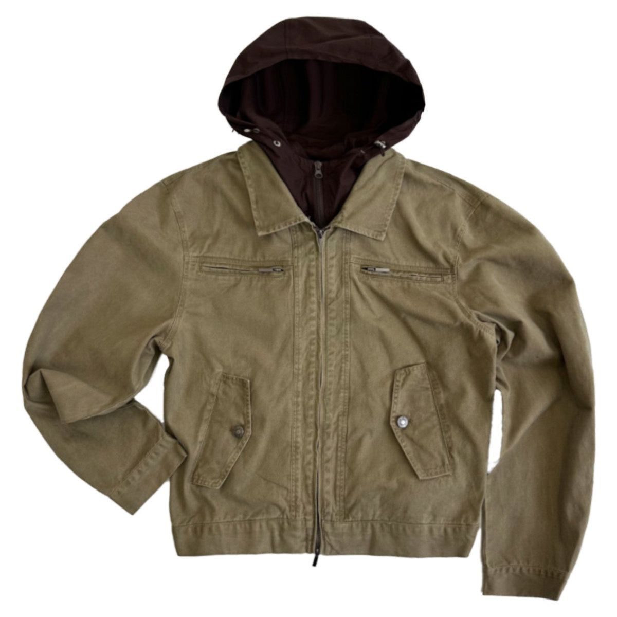 Fake Layered Hooded Jacket & Multi Pocket Cargo Pants Setup