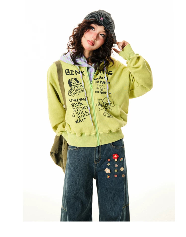 Letter Print Zipper Hoodie