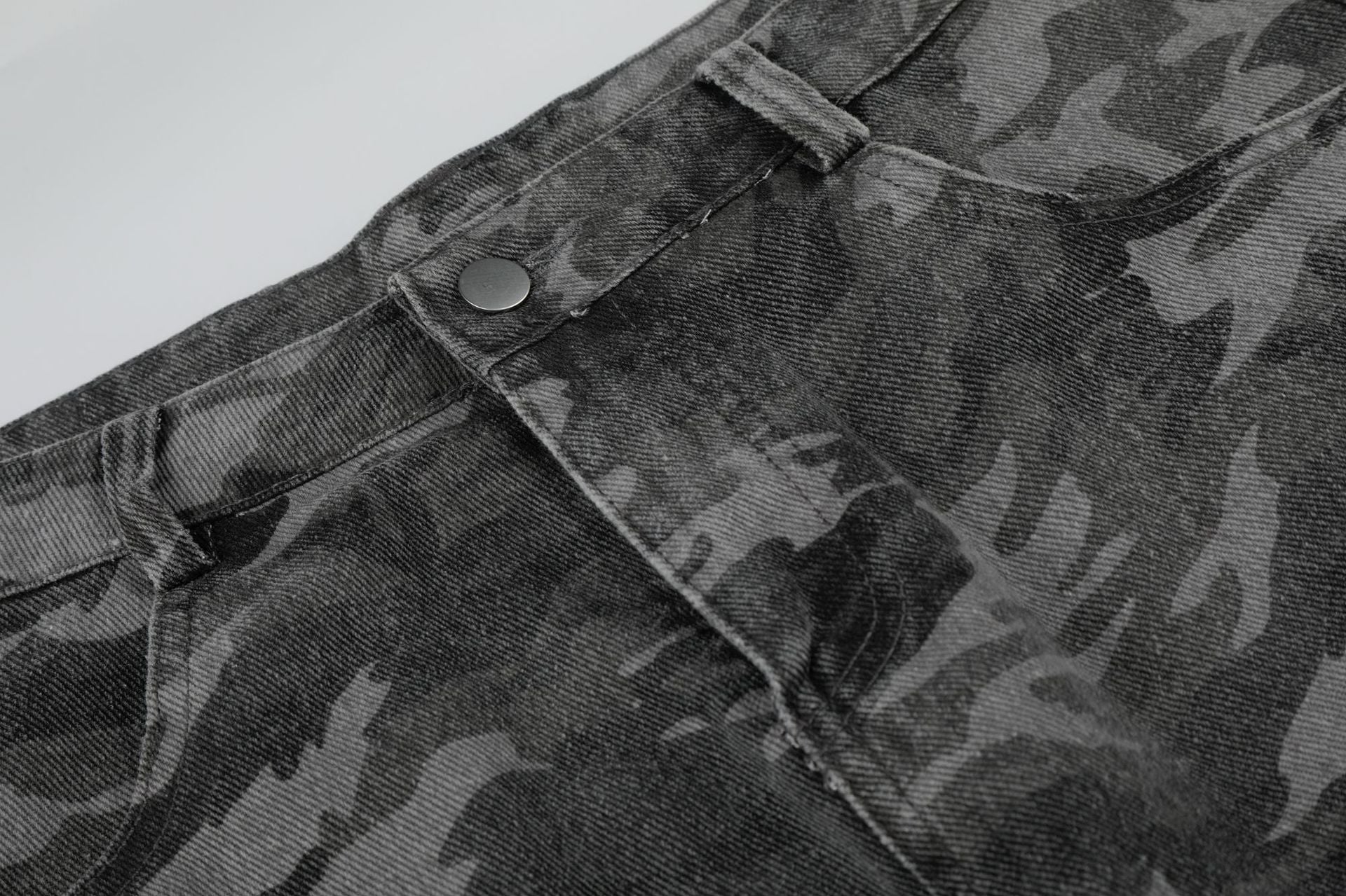 Camo Rivet Curved Wide Leg Denim Jeans