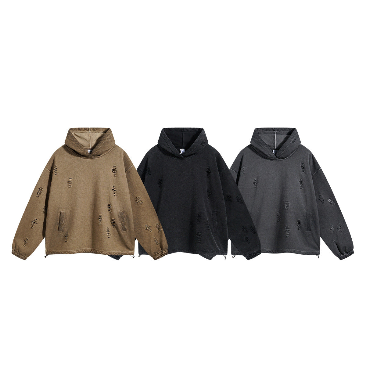 Oversize Drawstring Damage Hoodie