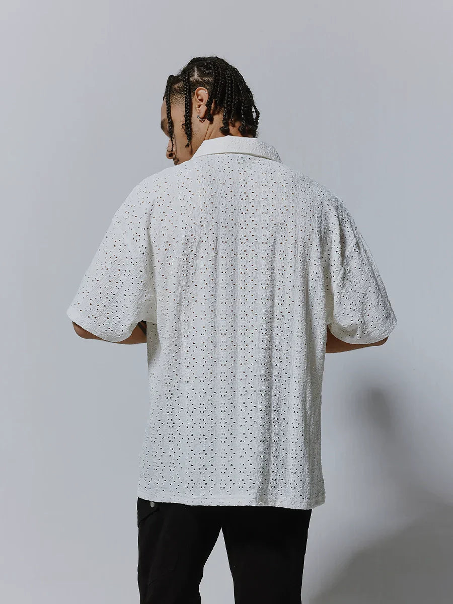 Hollow Design Oversize Short Sleeve Polo Shirt
