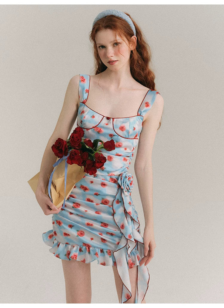 Hand Painted Rose Floral Camisole & Short Skirt Setup