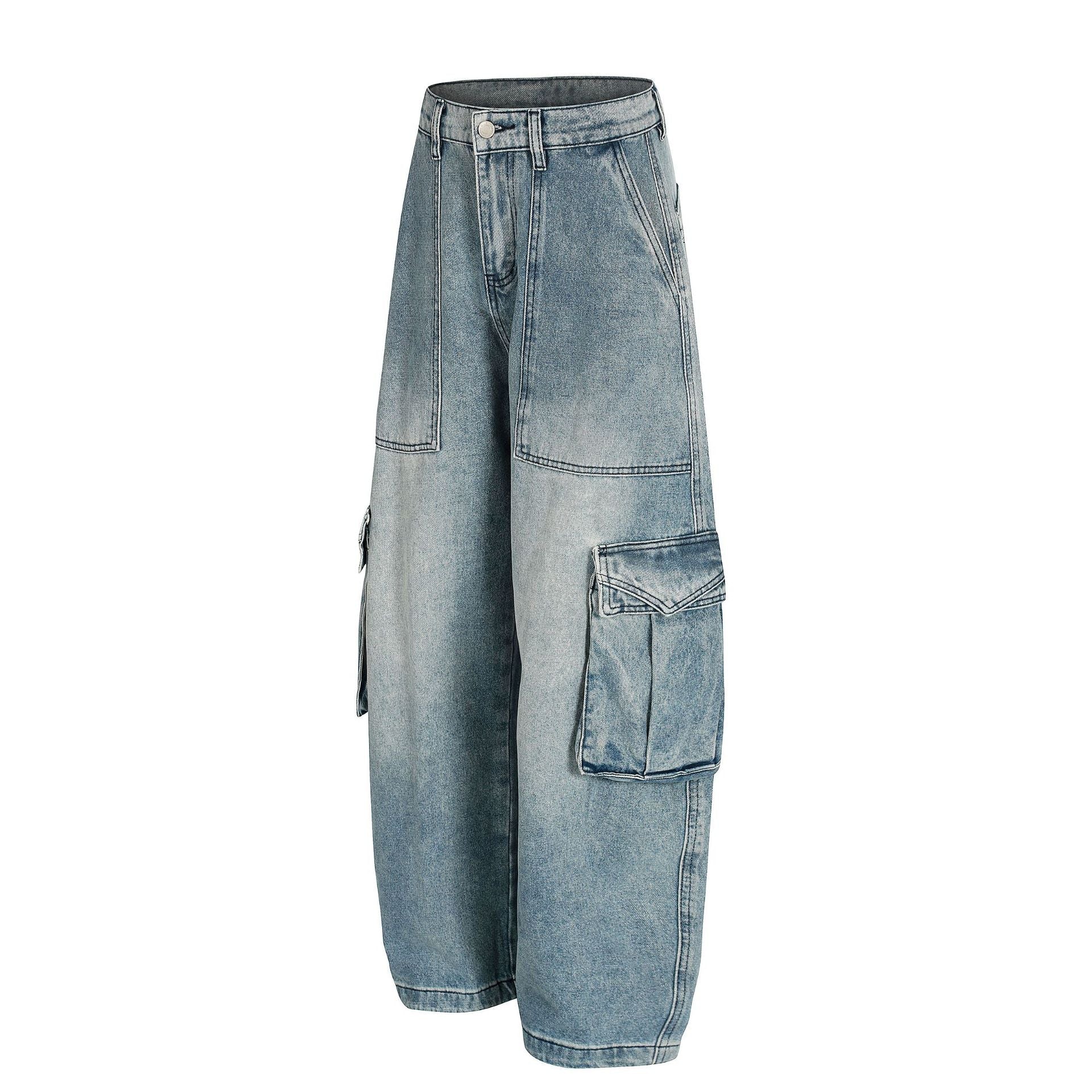 Washed Multi Pocket Curved Denim Jeans