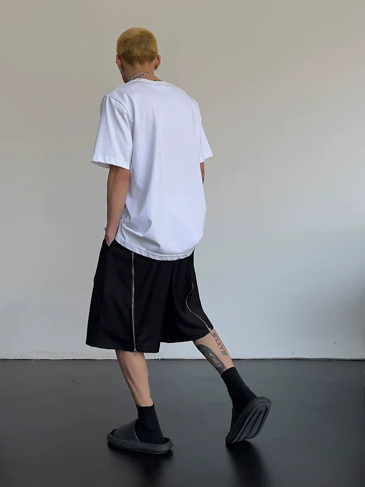 Back Zip Design Wide Leg Sporty Short Pants