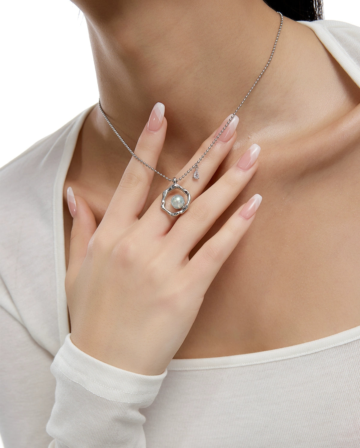 SUMIYAKI BLUE PEARL PENDANT NECKLACE LIGHT LUXURY CLAVICLE CHAIN NEW SIMPLE COMMUTER SWEATER CHAIN PENDANT