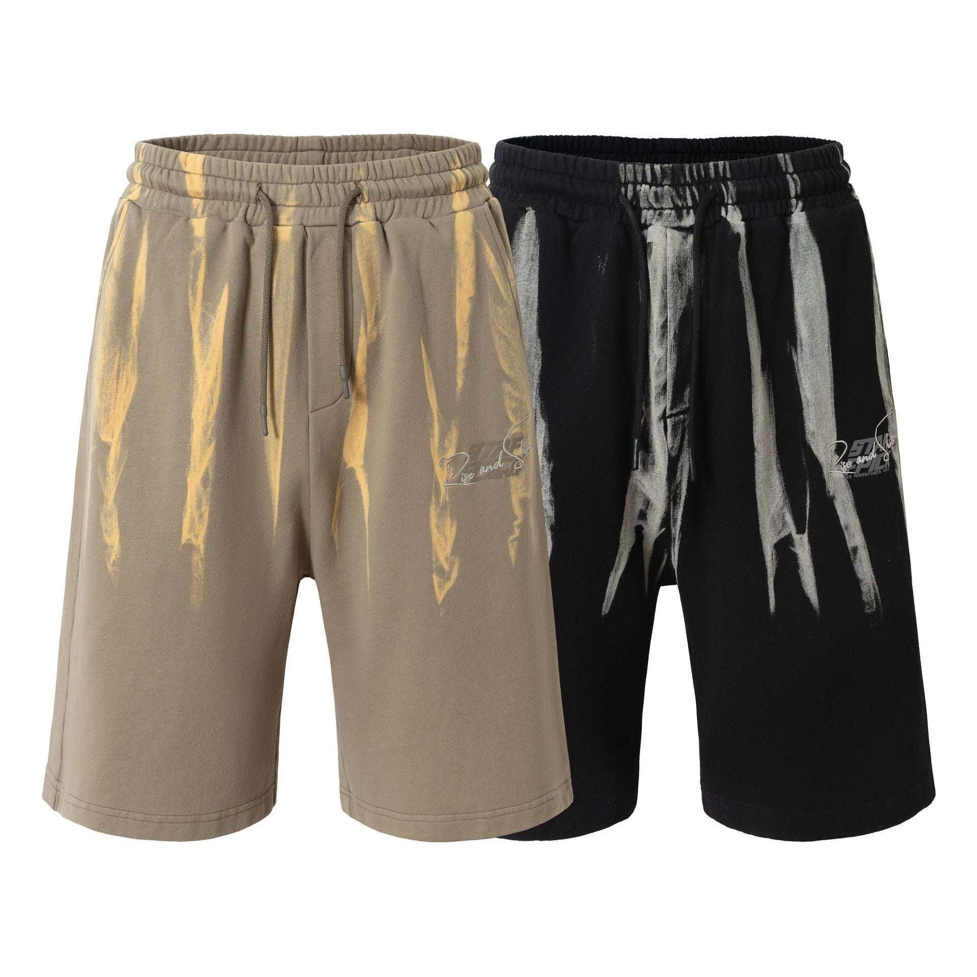 Drawstring Wash Tie-Dye Damage Half Sweatpants