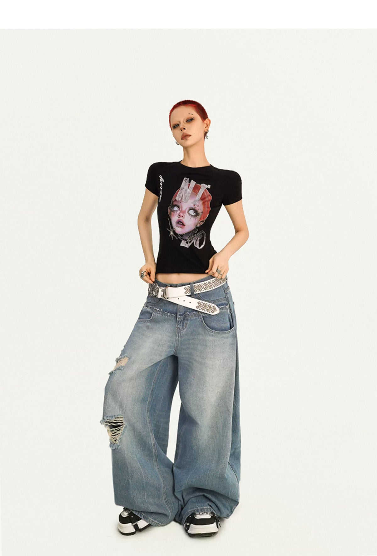 Portrait Print Fitted Short Sleeve T-Shirt