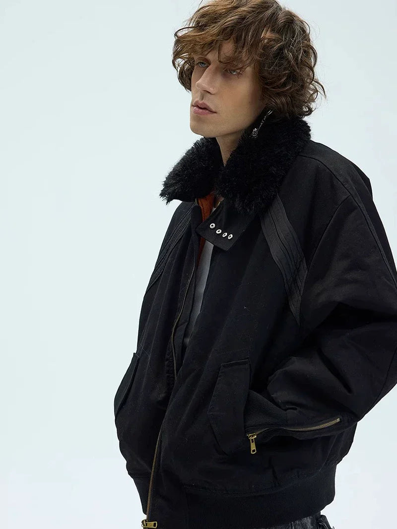 Detachable Fur Neck Zipper Jacket
