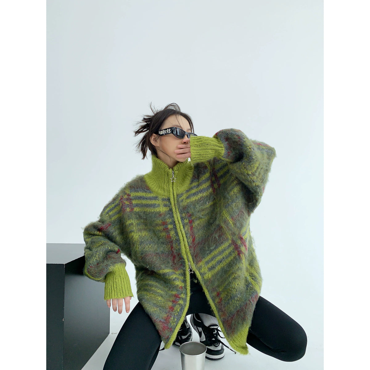 Oversized Double Zipper Knit Cardigan