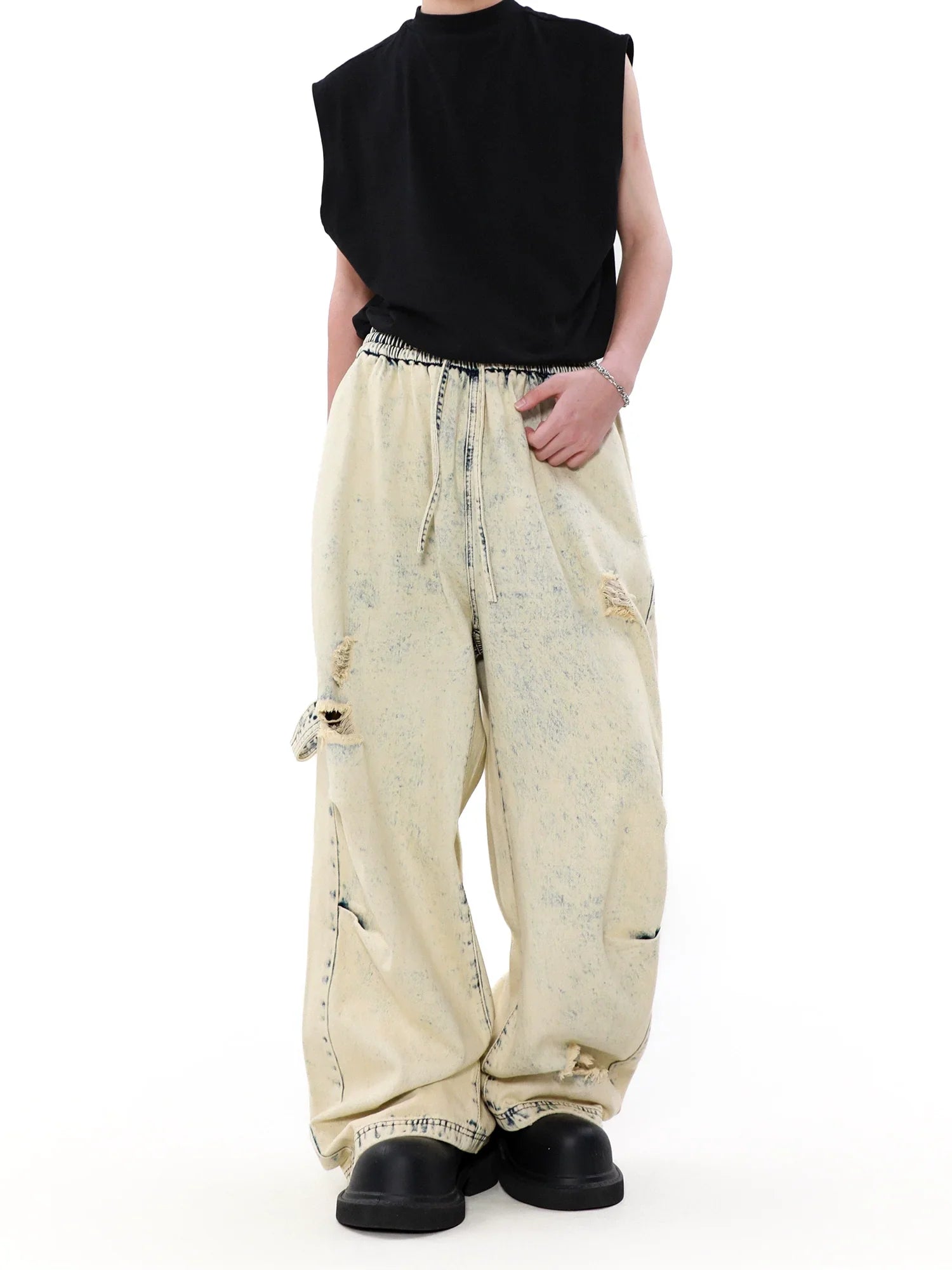 Wash Yellow Mud Dye Wide Leg Denim Jeans