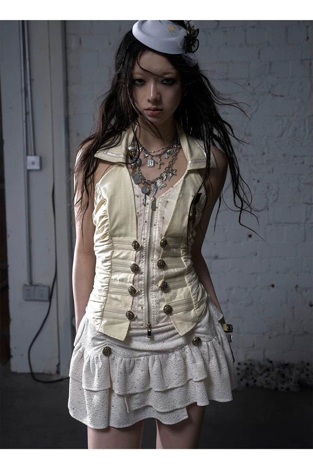 V-Neck Fake Layered Waist-Fit Tank Top