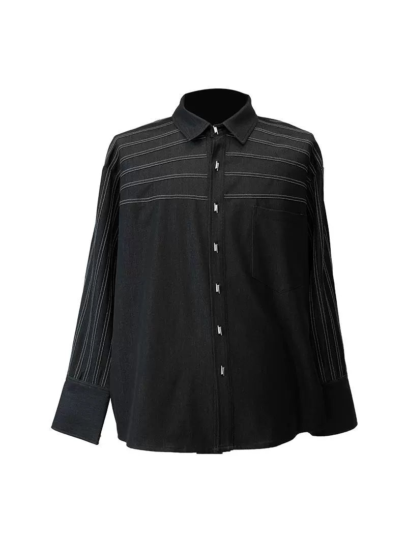 Contrast Stitching Oversize Long Sleeve Shirt
