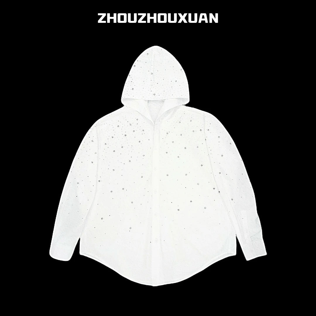 Rhinestone Starry Sky Lightweight Hooded Shirt