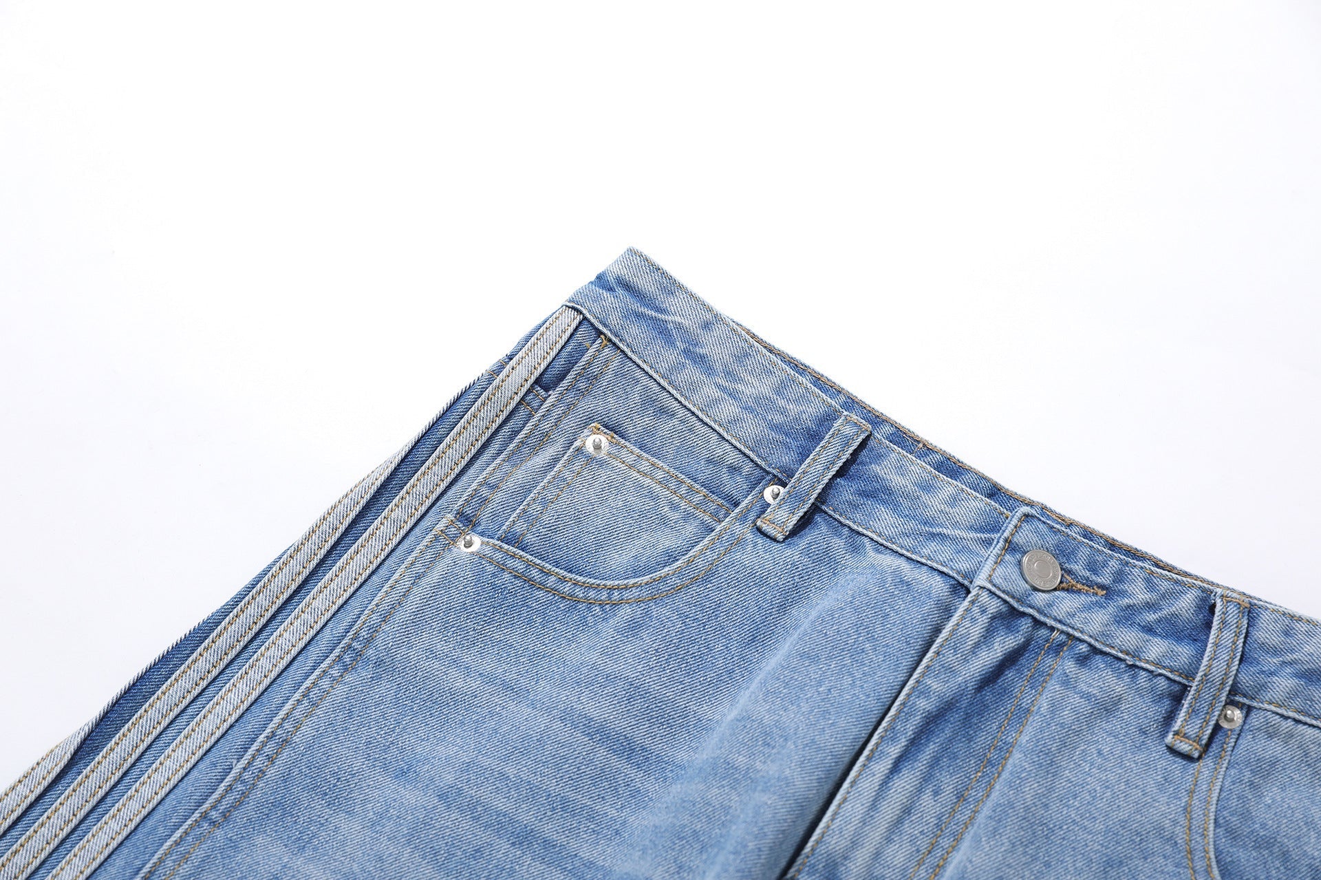 Washed Whisker Pin Tuck Wide Leg Denim Jeans