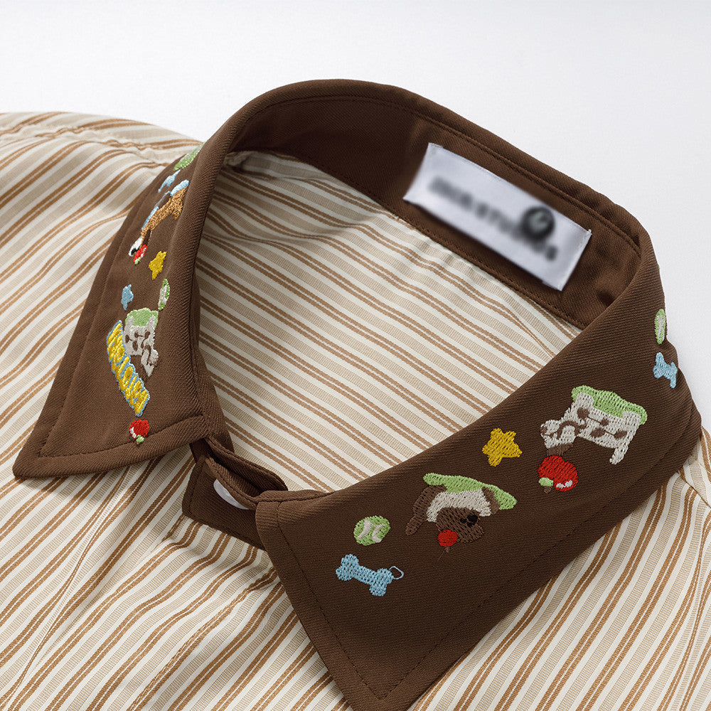 Oversize-Hemd mit Cartoon-Stickerei und Knopfleiste