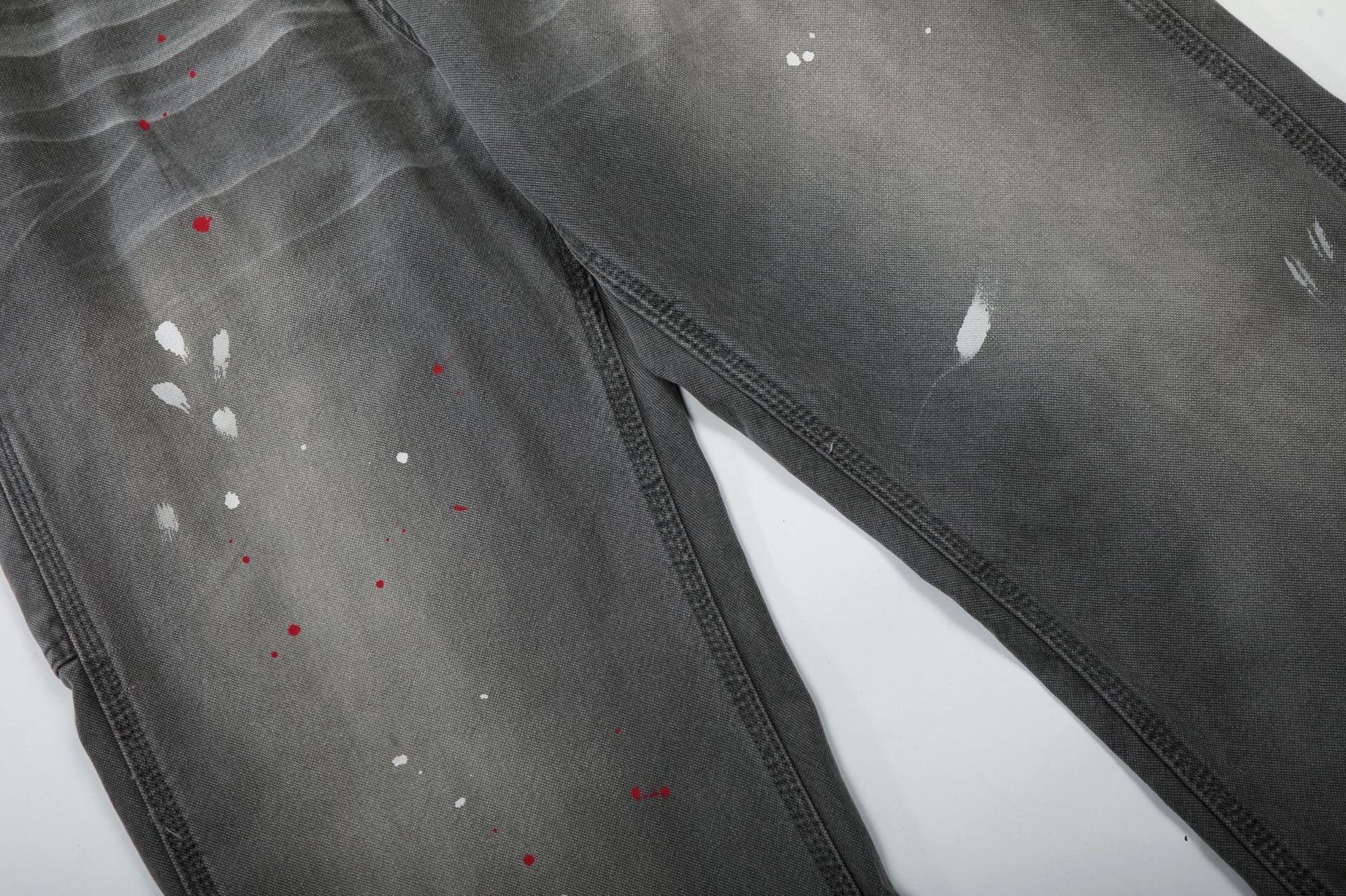 Whisker Ink Splash Curved Wide Leg Denim Jeans