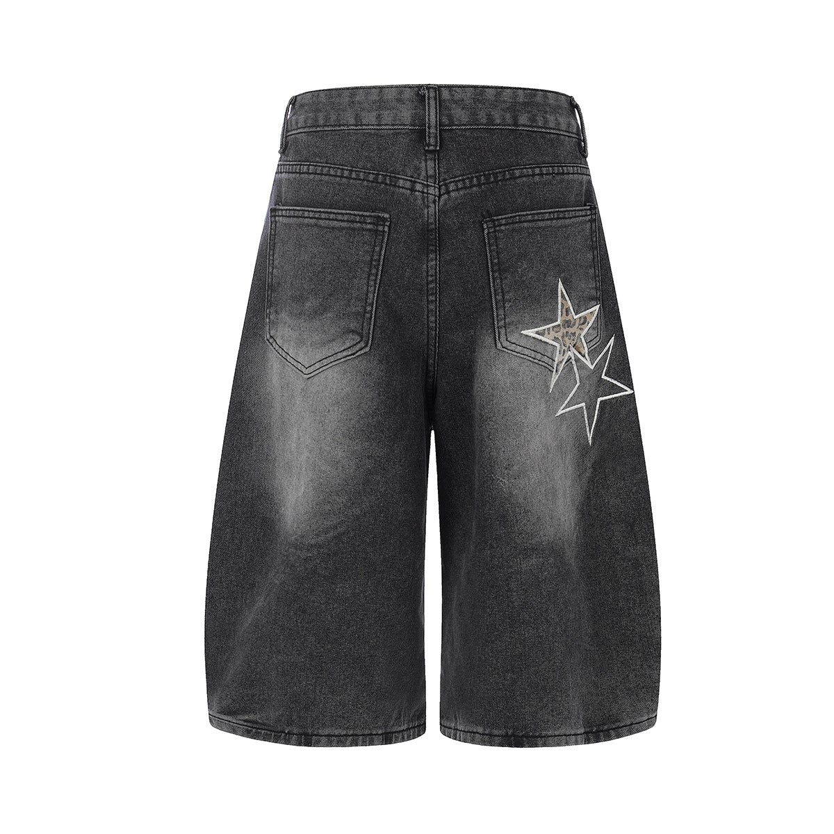 Star Patch Embroidery Curved Denim Jort