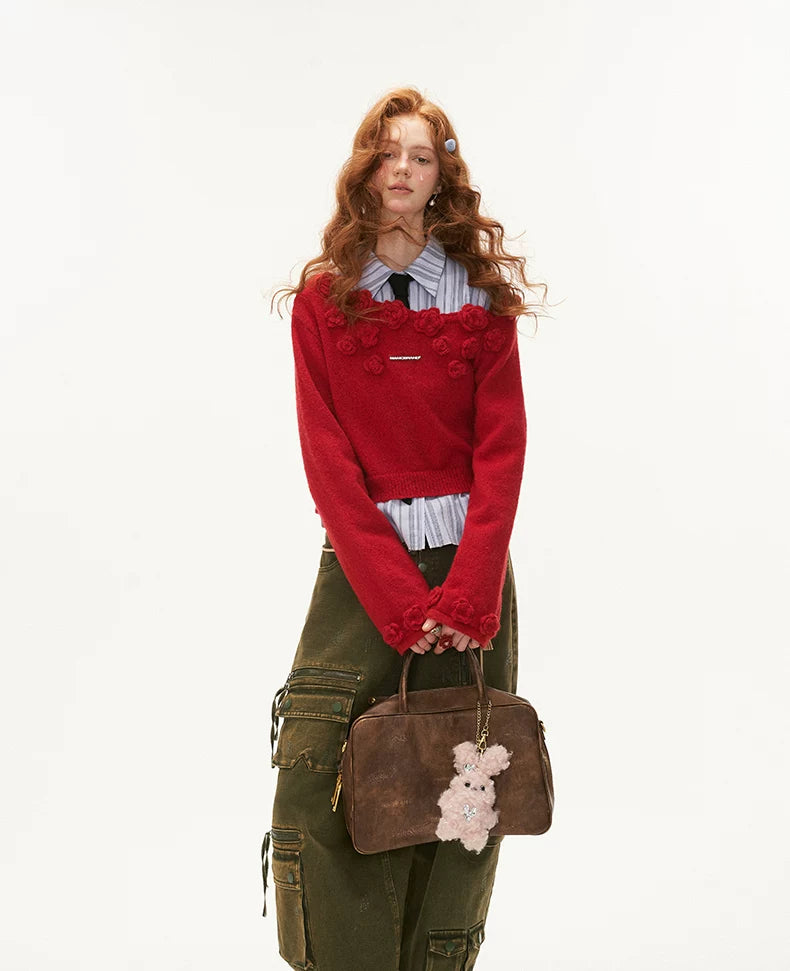 Rose Slanted Shoulder Knit Sweater