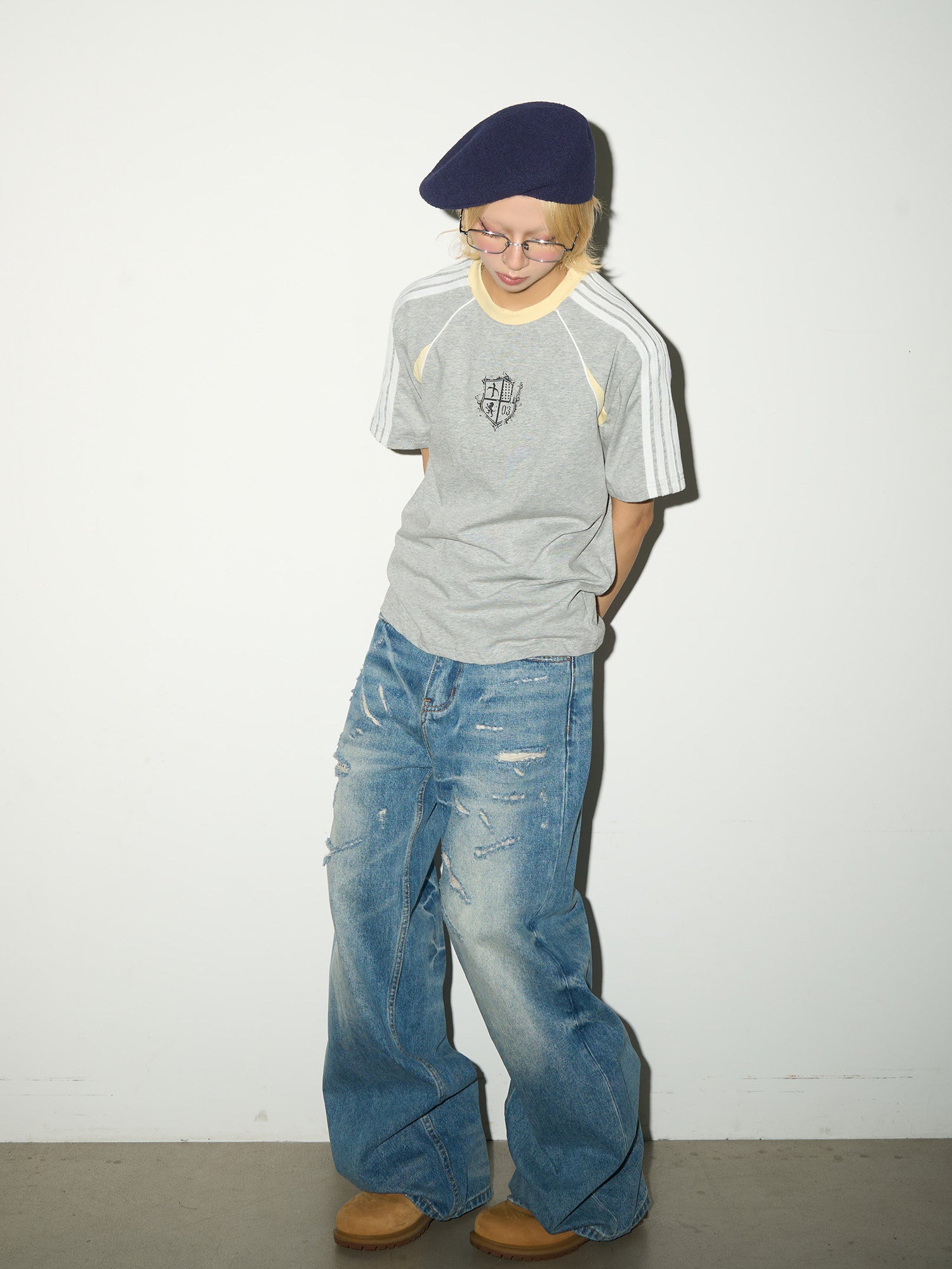 Washed Damage Fade Straight Denim Jeans
