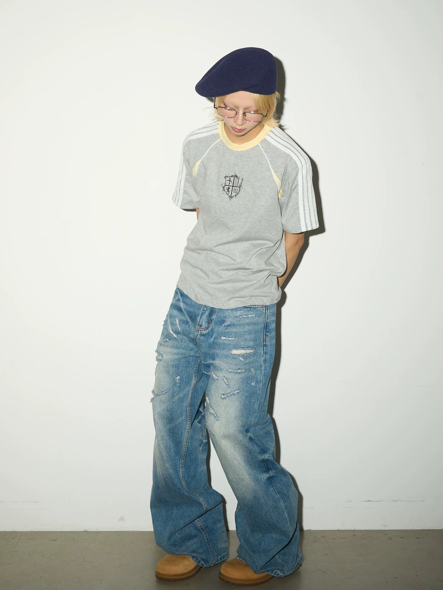 Washed Damage Fade Straight Denim Jeans