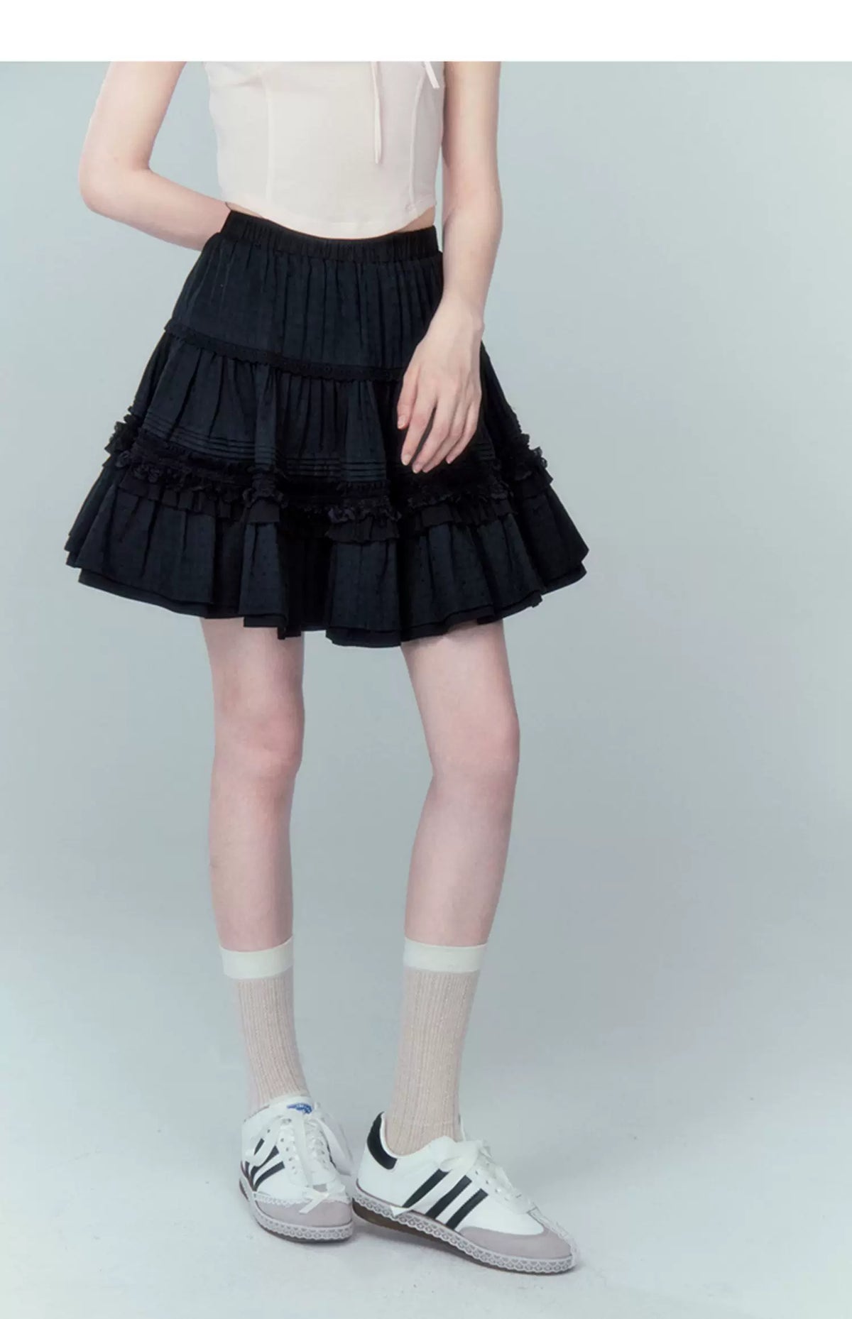 High Waist Jacquard Lace Fluffy Short Skirt