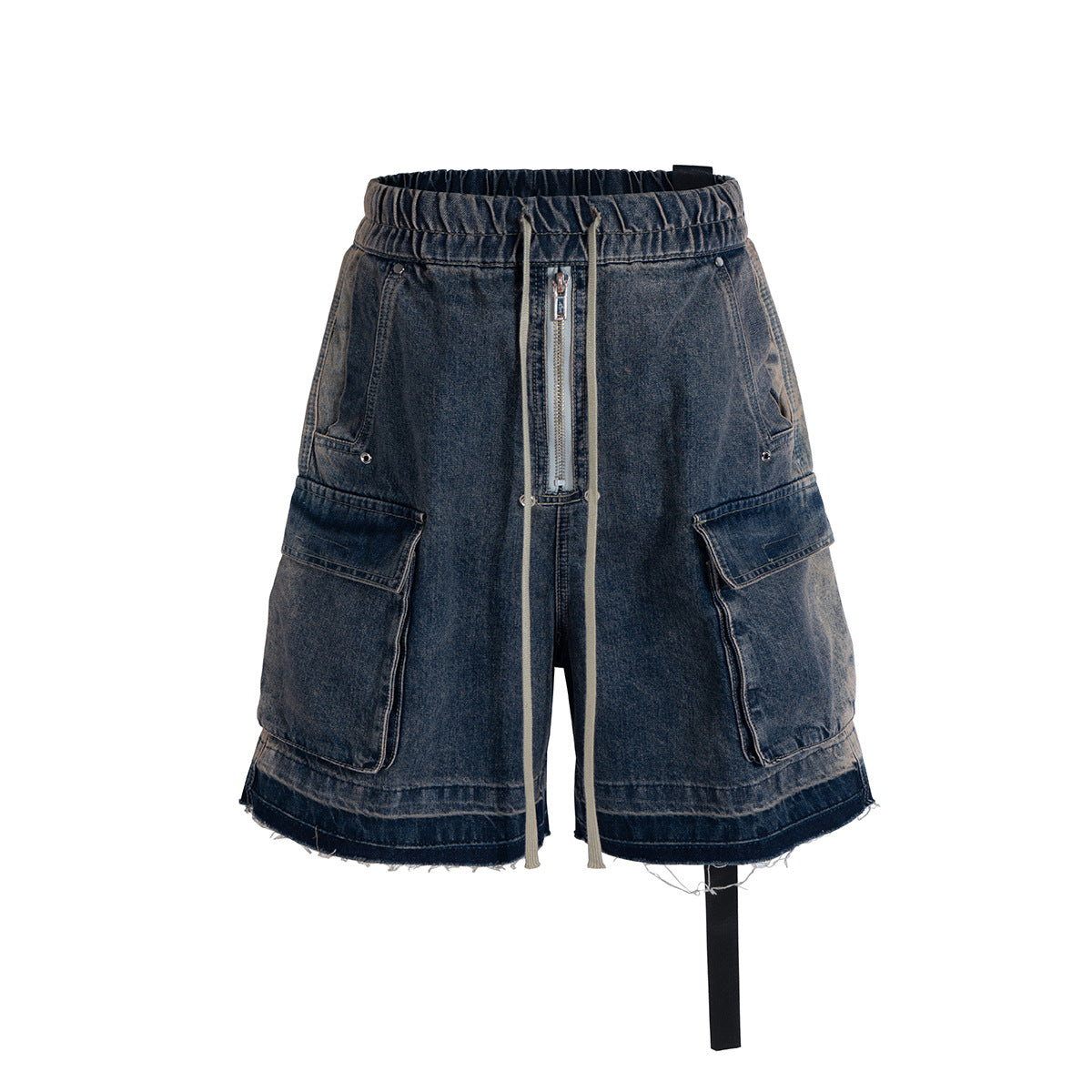 Drawstring Cargo Damage Denim Jort