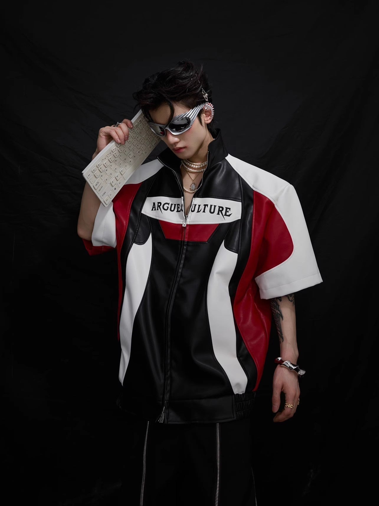 PU Leather Short Sleeve Zipper Jacket