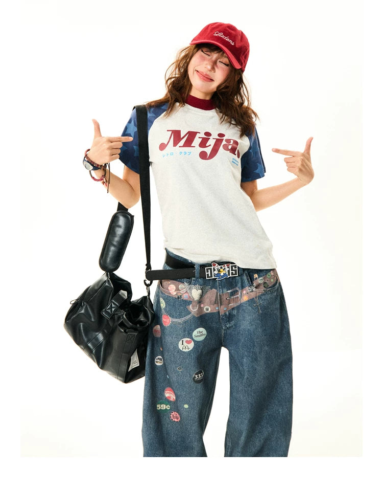 Raglan Sleeve Letter Print Fitted Short Sleeve T-Shirt
