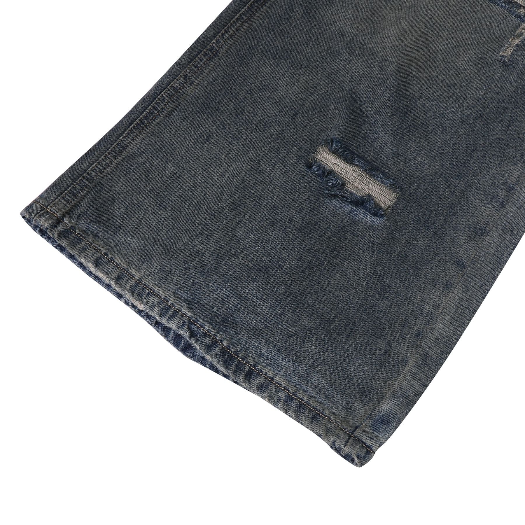 Washed Damage Wide Leg Denim Jeans