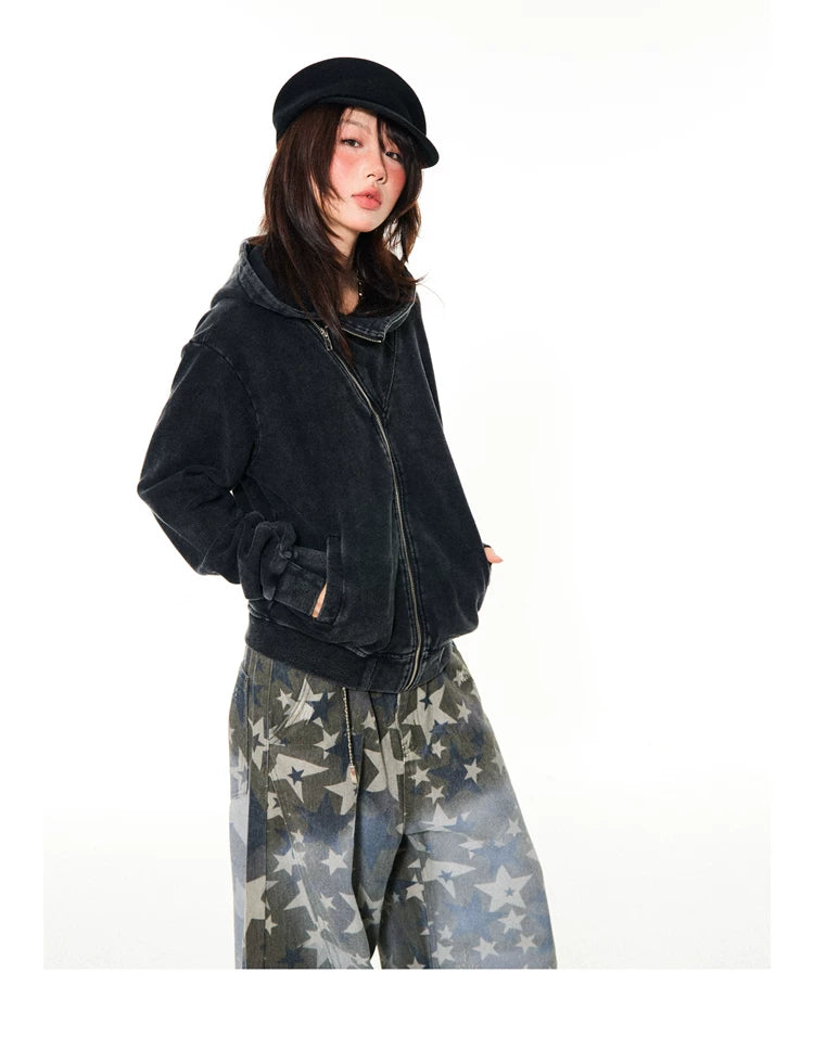 Asymmetrical Zipper Oversize Hooded Jacket