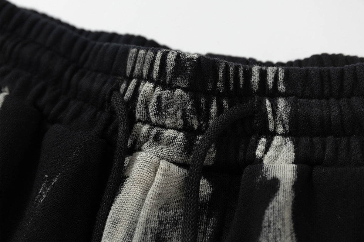 Drawstring Wash Tie-Dye Damage Half Sweatpants
