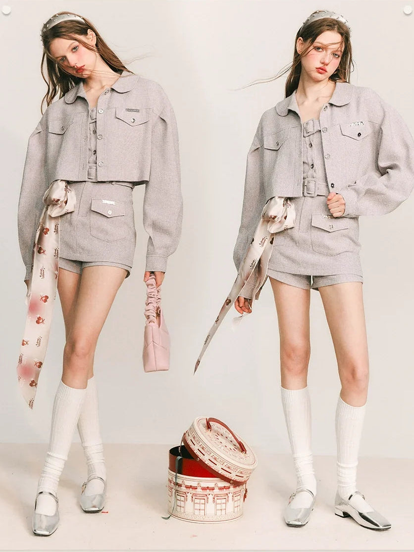 Cropped Jacket & Short Skirt Pants & Tubetop Setup