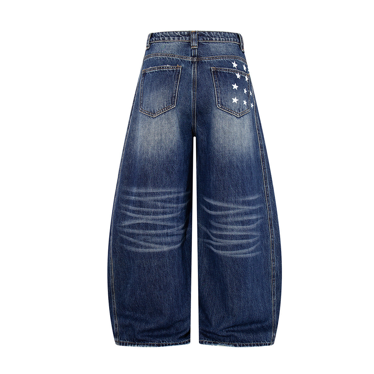 Star Print Curved Wide Leg Denim Jeans