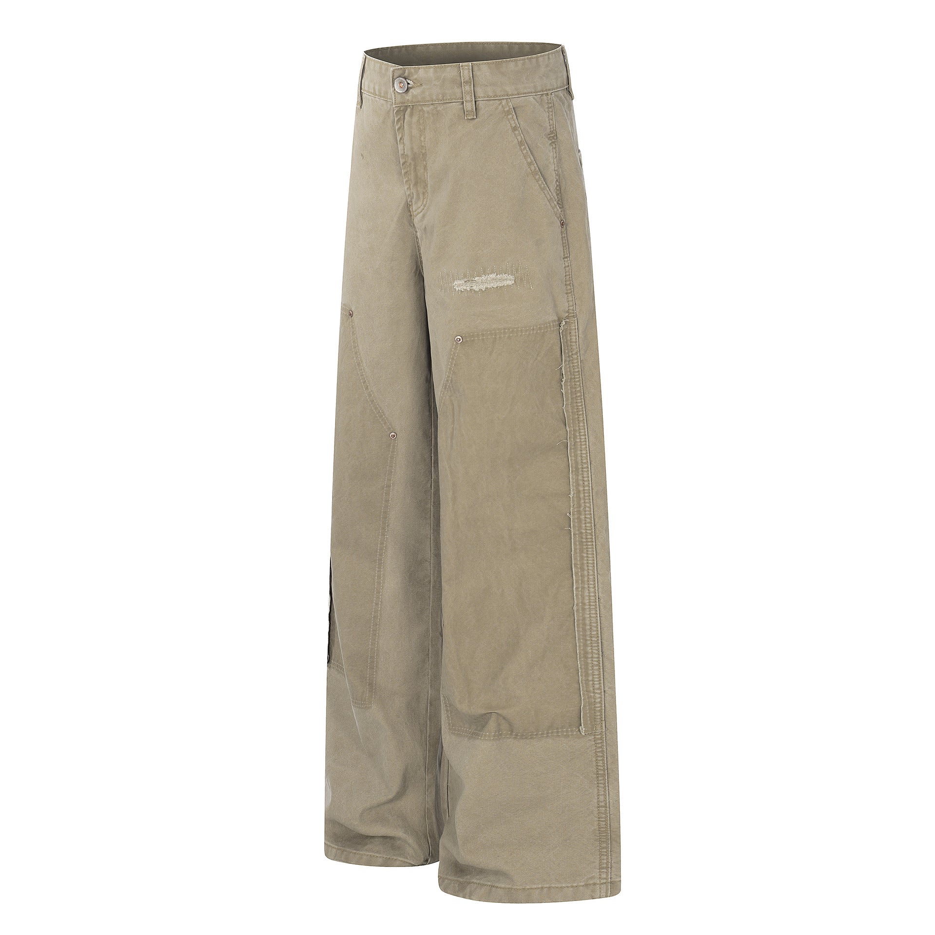 Damage Patchwork Wide Leg Cargo Pants