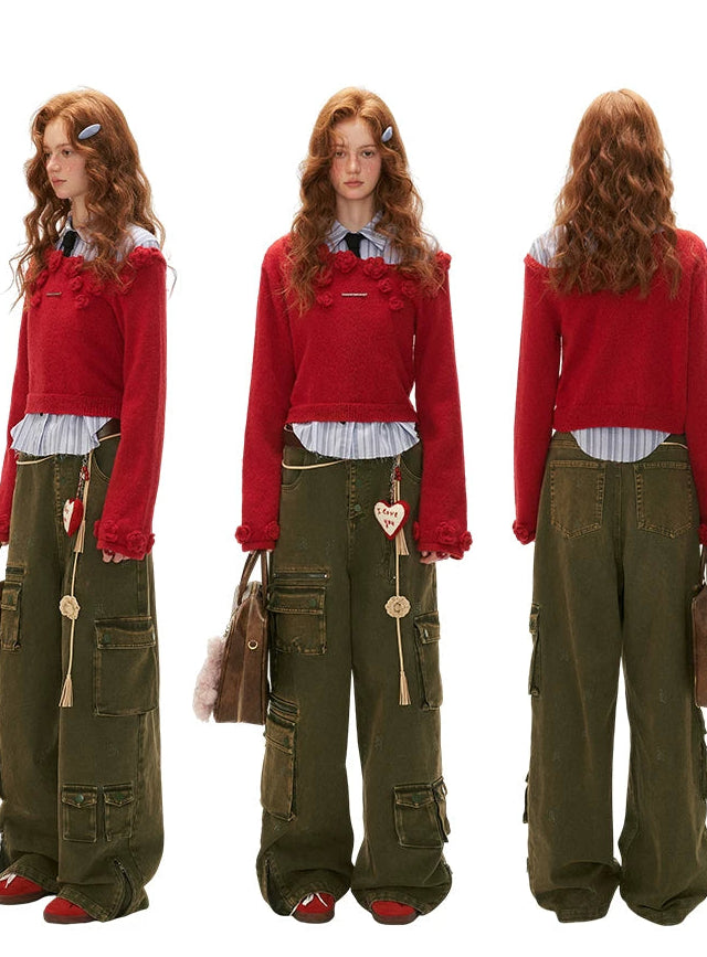Rose Slanted Shoulder Knit Sweater
