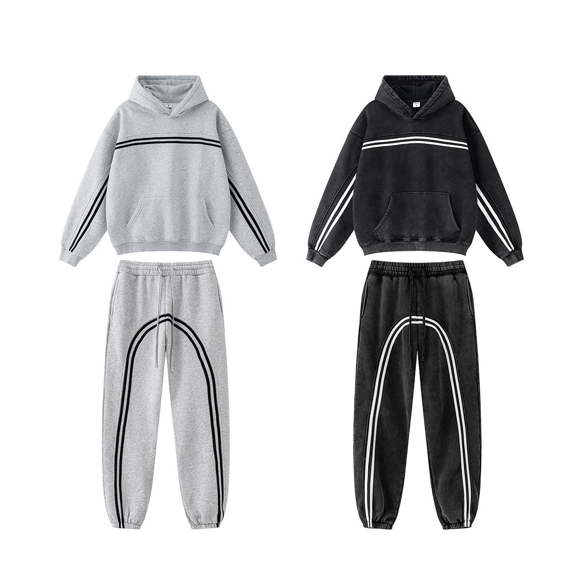 Contrast Color Line Hoodie & Sweatpants Setup