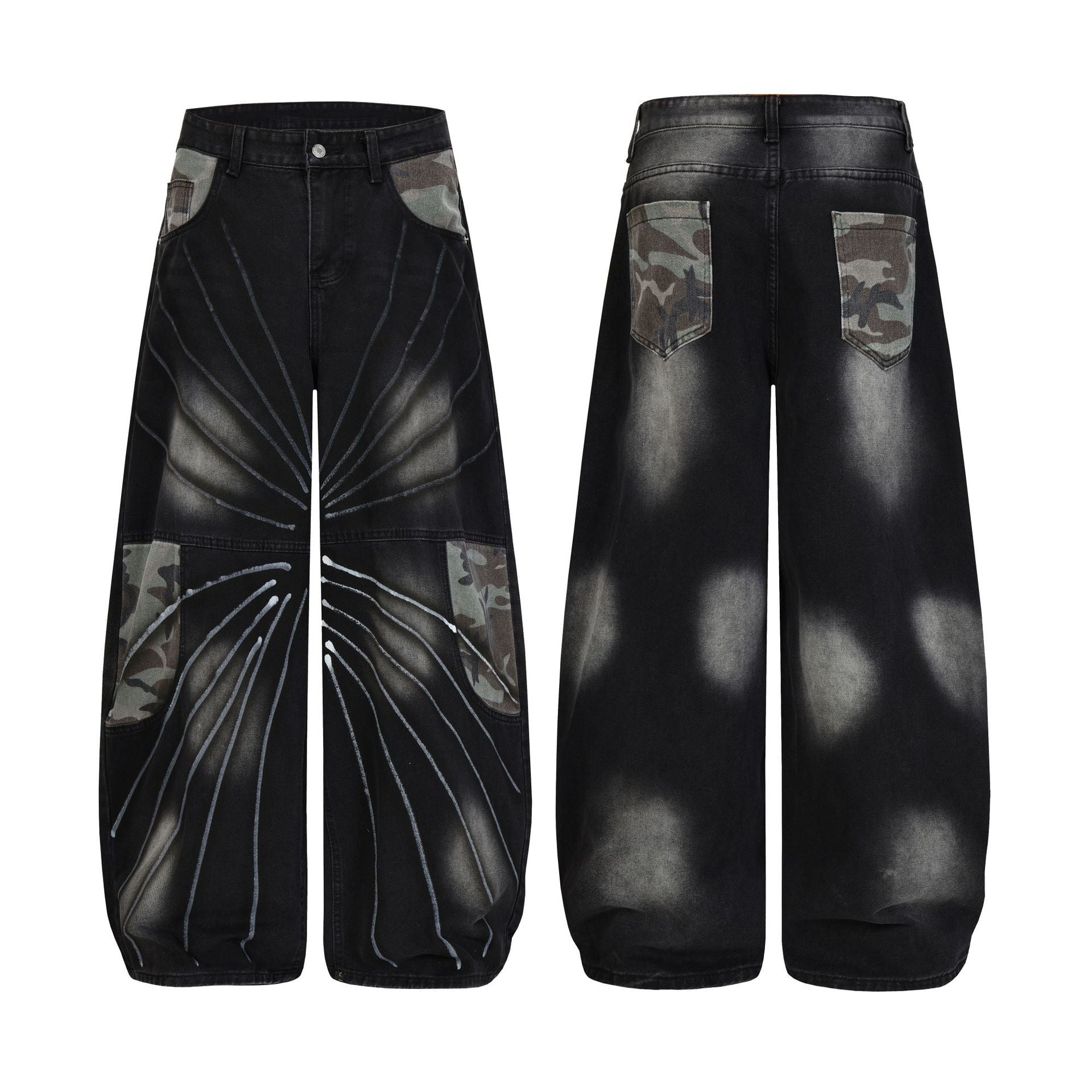 Butterfly Print Camouflage Wide Leg Denim Jeans