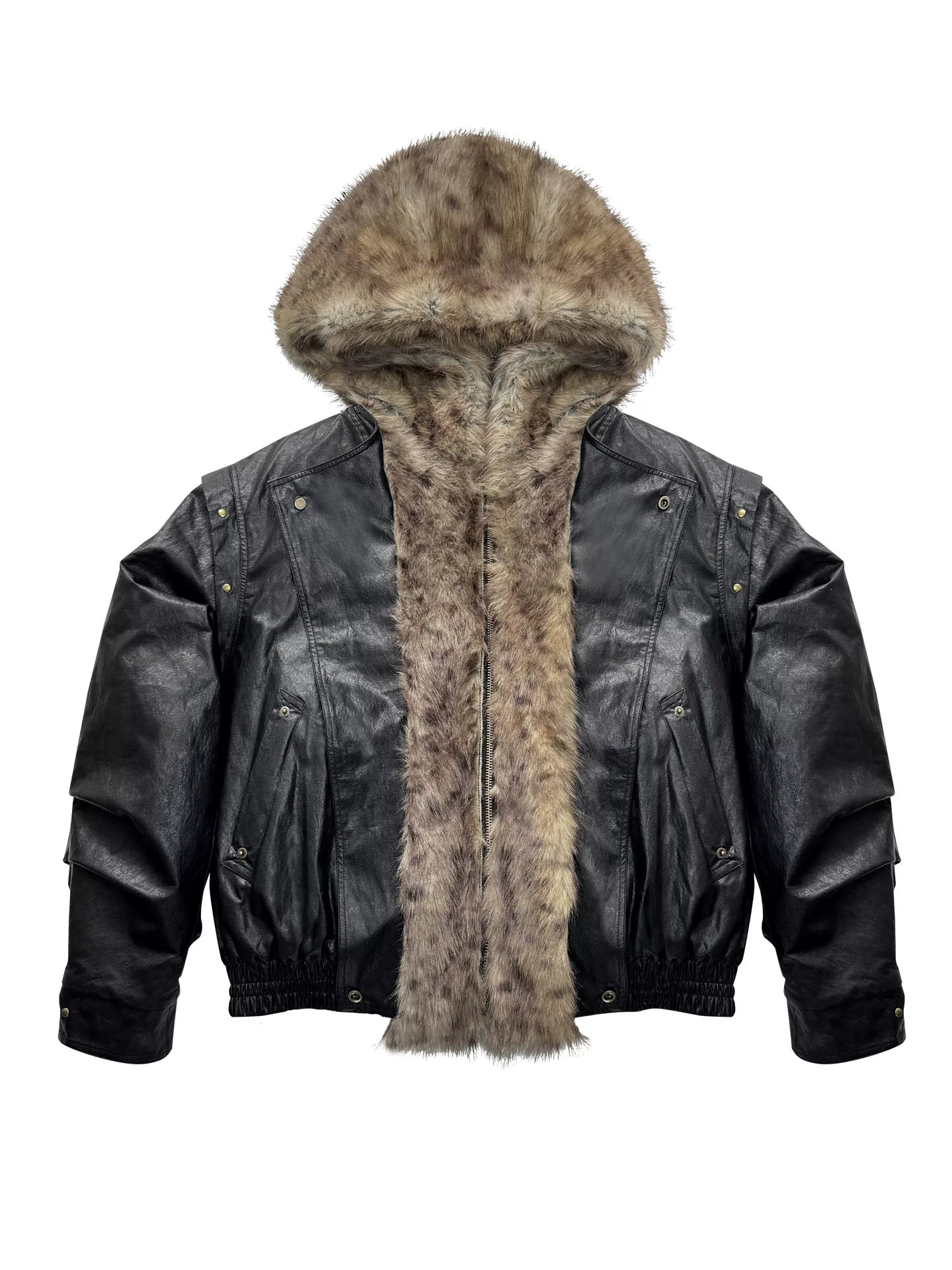 Fur Patchwork Thick PU Leather Jacket