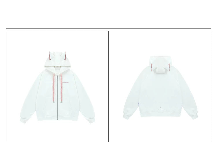 Ear Fleece Oversize Zipper Hoodie